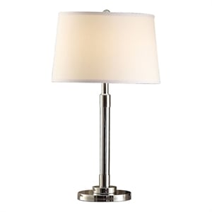 Benjara 28&quot Table Lamp Set of 2- Empire Fabric Shade- Modern Nickel Base