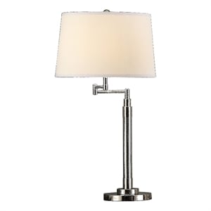 Benjara 31&quot Table Lamp Set of 2- Empire Fabric Shade- Modern Nickel Base