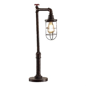 Benjara 29&quot Table Lamp- Dome Shade- Industrial Pipe Design- Rustic Bronze