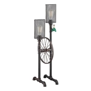 Benjara 34&quot Table Lamp- Drum Mesh Shade- Metal Base- Rustic Bronze Finish