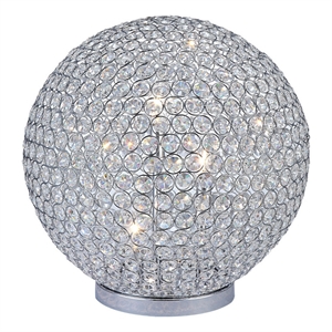 Benjara Hazel 17&quot Table Lamp- Crystal- LED Globe Shade- Metal- Clear Finish