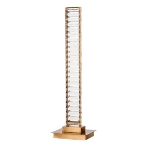 Benjara Lizy 24&quot Tall- Thin Table Lamp- Crystal- LED Metal Frame- Antique Brass