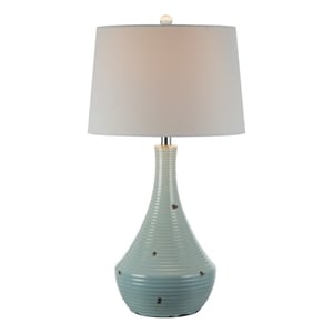 Benjara 28&quot Table Lamp with Clean Lines- Empire Shade- Ceramic- Teal Blue