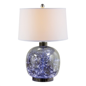 Benjara 26&quot Table Lamp- LED Night Light Base- Empire Shade- Silver Gray
