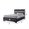 Benjara Nae Queen Size Bed- Rubberwood- Gray- Textured- Shimmery Acrylic Trim