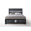 Benjara Nae Queen Size Bed- Rubberwood- Gray- Textured- Shimmery Acrylic Trim
