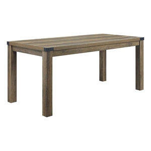 Benjara Eli 71&quot Dining Table- Distressed Rustic Gray- Industrial Metal Rivets