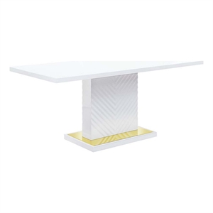 Benjara Tyra 71&quot Dining Table- Rectangular- White Pedestal- Stainless Steel