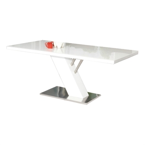 Benjara 63&quot Dining Table- Modern White Lacquered Rectangular Top- Steel Base