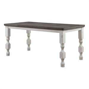 Benjara Wren 79&quot Counter Height Table- Rectangular- Antique White Wood- Gray