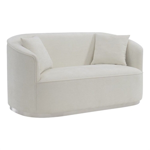 Benjara Oggy 64&quot Loveseat- 2 Throw Pillows- Barrel Shape- Soft Beige Chenille