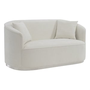 Benjara Oggy 64&quot Loveseat- 2 Throw Pillows- Barrel Shape- Soft Beige Chenille