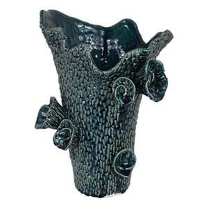 Benjara 17&quot Vase with Barnacle Design & Floral Details- Blue Ceramic Finish
