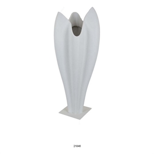 Benjara 24&quot Accent Vase- Tulip Design- Square Base- Modern White Resin Finish
