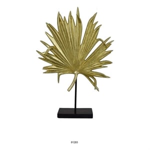 Benjara Menny 21&quot Palm Leaf Resin Decorative Sculpture- Resin Gold Finish