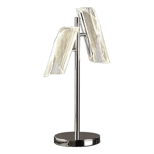 Benjara Spark 23&quot Table Lamp- 2 Cylindrical Shades- Bright Nickel Silver Finish