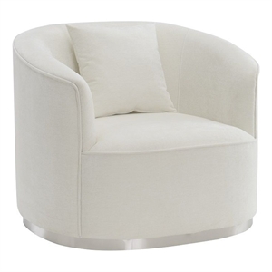 Benjara Oggy 39&quot Accent Chair with 1 Pillow- Barrel Shape- Soft Beige Chenille