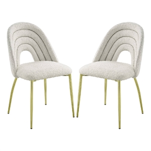 Benjara 25&quot Side Dining Chair Set of 2- White Teddy Sherpa- Gold Legs