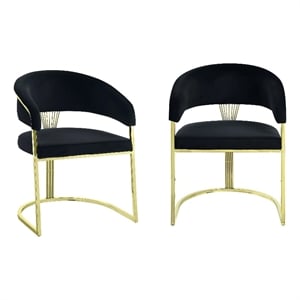 Benjara Verie 22&quot Side Dining Chair- Gold Base- Padded Black Velvet