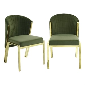 Benjara Verie 23&quot Side Dining Chair Set of 2- Mirror Gold Steel- Green Velvet