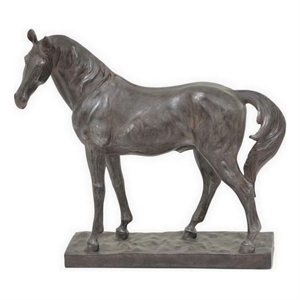 Benjara Fenny 16&quot Standing Horse Statuette-Tabletop Figurine-Gray & Brown Resin