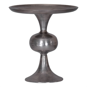 Benjara Ria 14&quot Cake Stand- Solid Round Top- Pedestal Base- Silver Aluminum