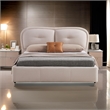 Benjara Kia California King Bed- Low Profile Ivory Upholstered Pillow Headboard