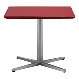 Benjara Eva 24&quot Side End Table- Square Red Lacquer- Crossed Chrome Steel