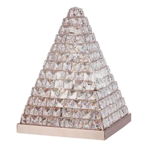 Benjara 14&quot Table Lamp- Crystal Pyramid Shaped Frame- Stone Studded- Silver