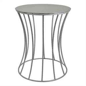 Benjara Ema 21&quot Plant Stand-Round Top-Slatted Geometric Frame-Silver Finish