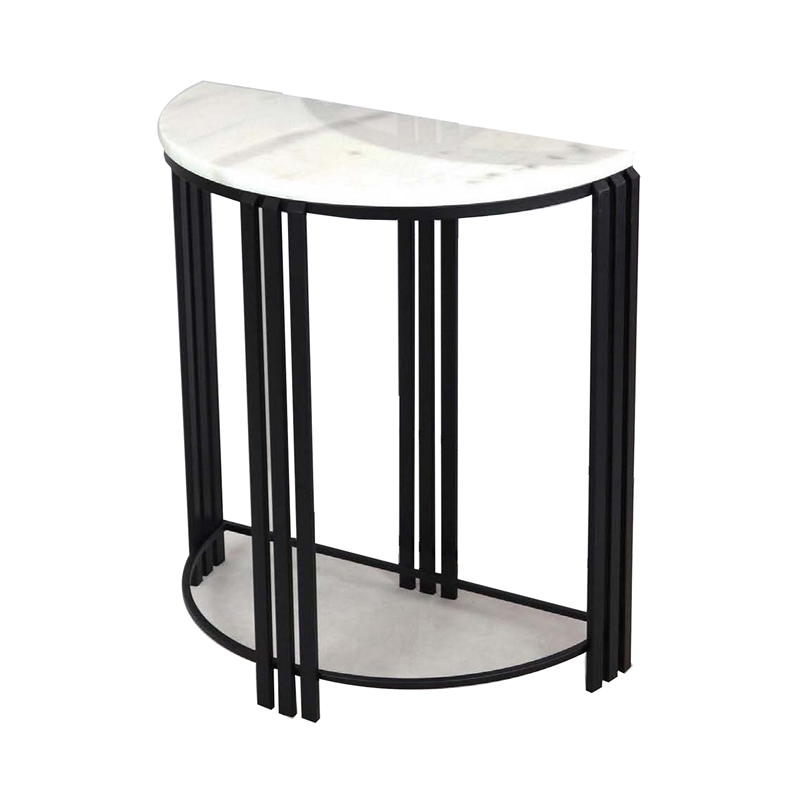 Benjara Wini Plant Stand Set of 2- Half Round Top with Curved Edges- Black Metal