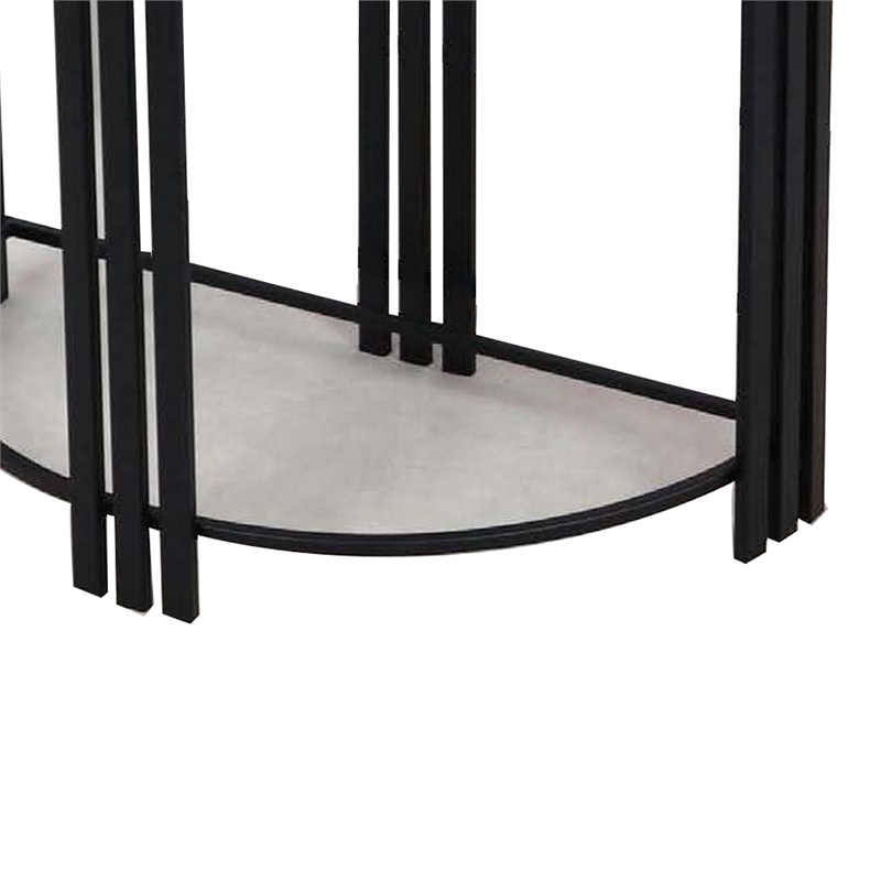 Benjara Wini Plant Stand Set of 2- Half Round Top with Curved Edges- Black Metal