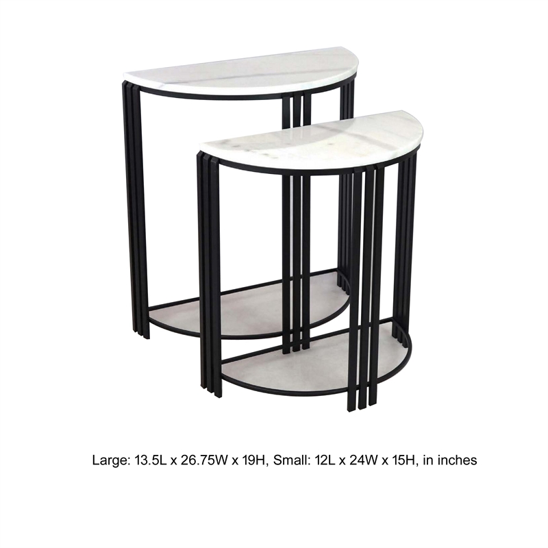 Benjara Wini Plant Stand Set of 2- Half Round Top with Curved Edges- Black Metal