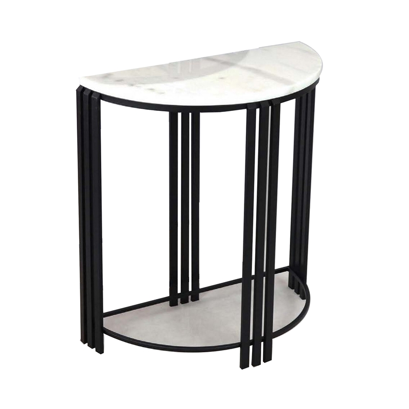Benjara Wini Plant Stand Set of 2- Half Round Top with Curved Edges- Black Metal