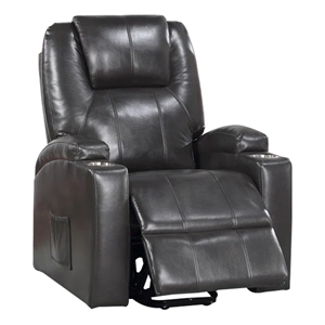 Benjara Evans 37&quot Recliner Chair- Power Lift- Cupholders- Gray Faux Leather