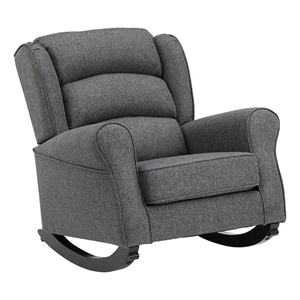 Benjara 34&quot Rocking Chair- Wood Frame- Channel Tufted Gray Fabric Upholstery