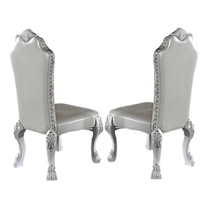 Benjara Ally 25&quot Side Chair Set of 2- Curved Top- Carved Scrolled Motifs- White