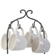 Benjara Zoya 10 Piece Tea Kettle and Cups Set with Metal Stand- White Porcelain