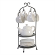 Benjara Zoya 10 Piece Tea Kettle and Cups Set with Metal Stand- White Porcelain