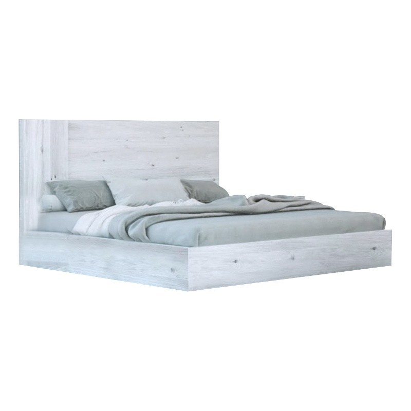 Benjara Noe Zid Queen Size Platform Bed- Panel Headboard- White Finish- Modern