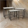 Benjara Zoe Plant Stand Table Set of 3-Metal-Rectangular Marble Top-Black Metal