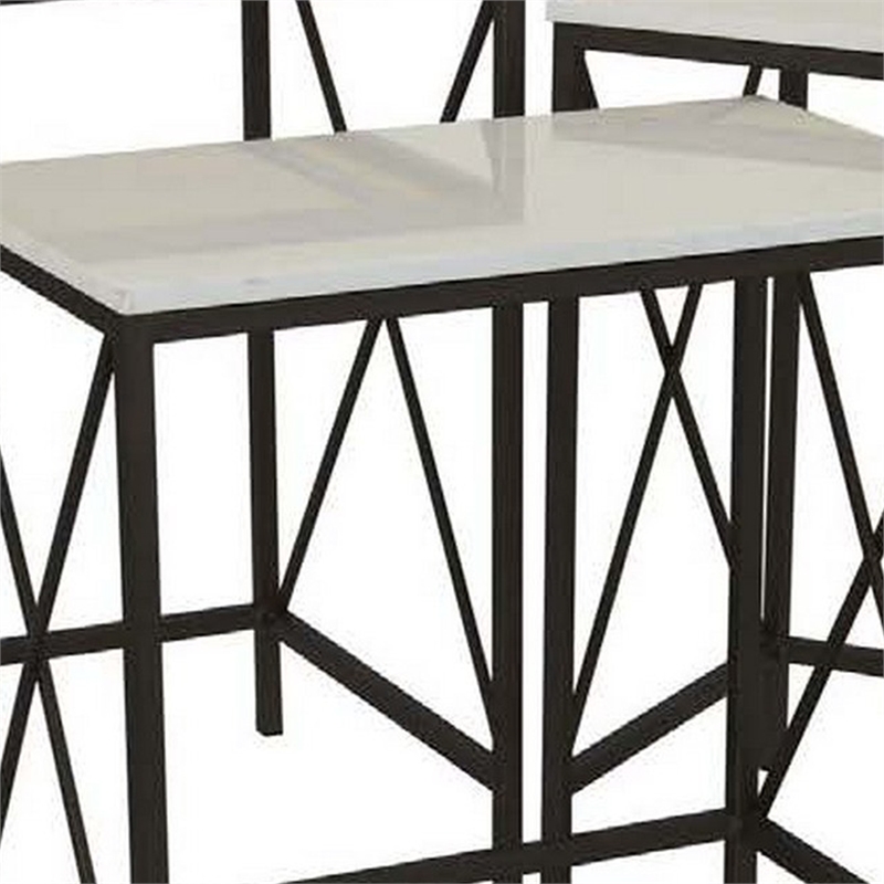 Benjara Zoe Plant Stand Table Set of 3-Metal-Rectangular Marble Top-Black Metal
