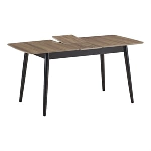 Benjara Anae 51-63&quot Dining Table- Butterfly Leaf- Brown Wood Top- Black Legs