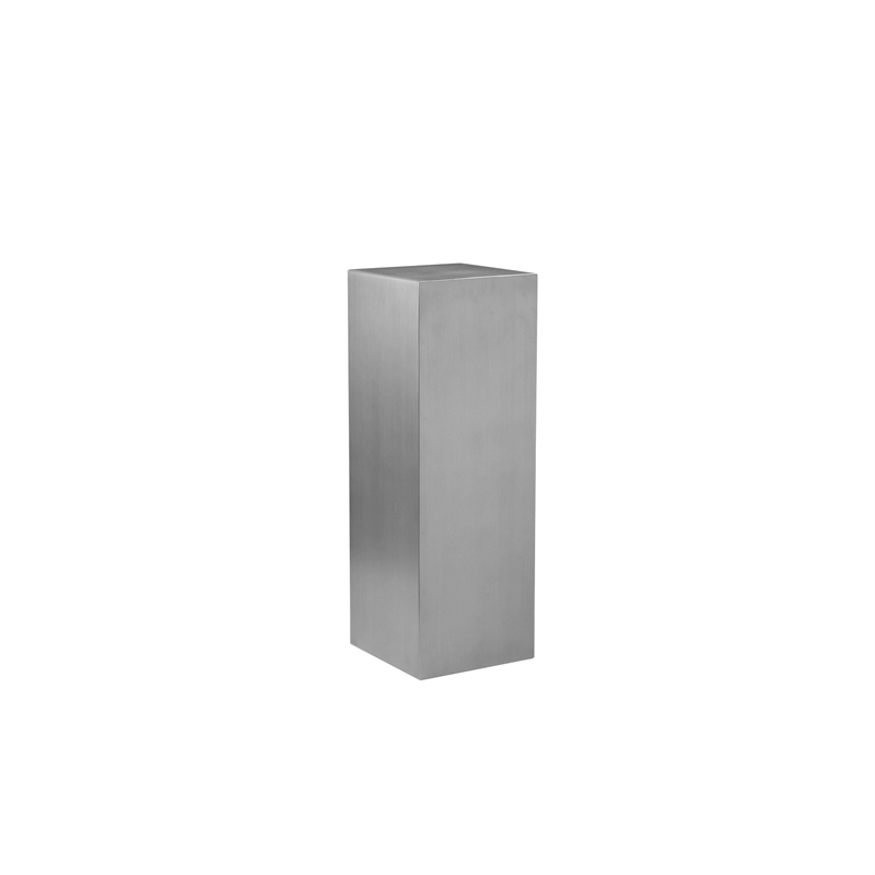 Benjara Meta Set of 3 Pedestal Display Stand-Square Pillars Brushed Silver Steel