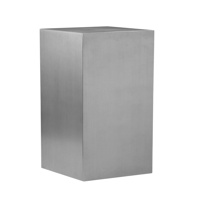 Benjara Meta Set of 3 Pedestal Display Stand-Square Pillars Brushed Silver Steel
