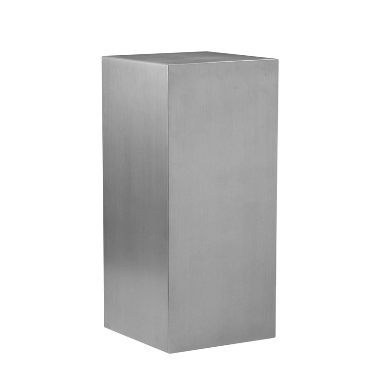 Benjara Meta Set of 3 Pedestal Display Stand-Square Pillars Brushed Silver Steel