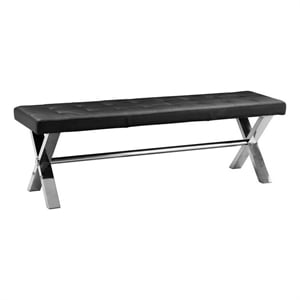 Benjara 55&quot Bench- Tufted Cushioned Seat- Smooth Black Faux Leather Upholstery