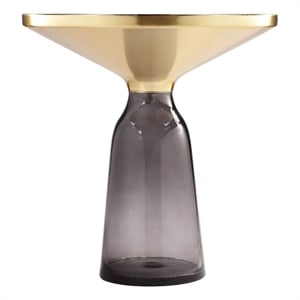 Benjara Len 21&quot Side End Table- Gray Blown Glass Base- Funnel Top Gold Steel