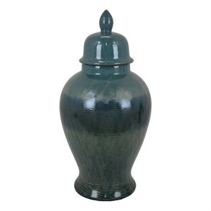 Benjara Caty 20&quot Temple Jar- Finial Dome Lids- Classic- Ceramic- Green Finish