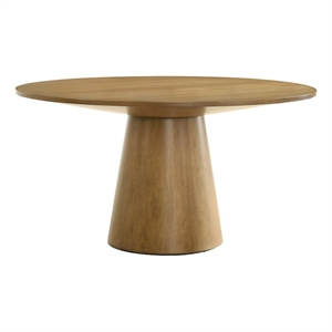 Benjara Yuvi 47&quot Dining Table- Round Tabletop- Pedestal Base- Brown Finish